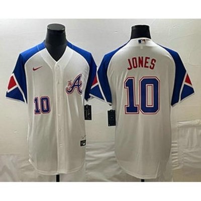 Men's Atlanta Braves #10 Chipper Jones Number White 2023 City Connect Cool Base Stitched Jersey