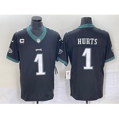 Men's Philadelphia Eagles #1 Jalen Hurts Black C Patch 2023 FUSE Vapor Untouchable Stitched Jersey