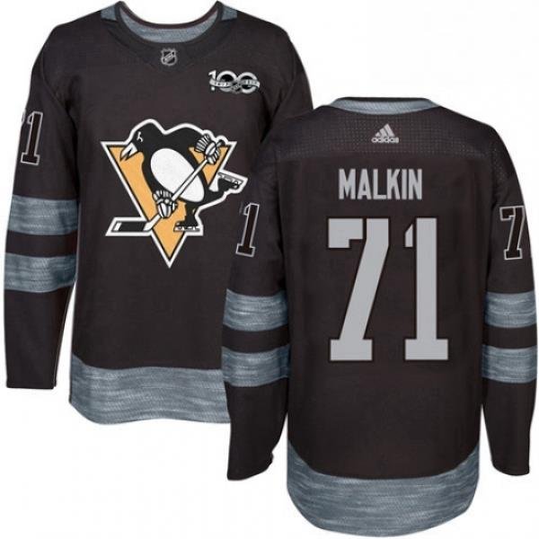 Mens Adidas Pittsburgh Penguins 71 Evgeni Malkin Authentic Black 1917 2017 100th Anniversary NHL Jersey