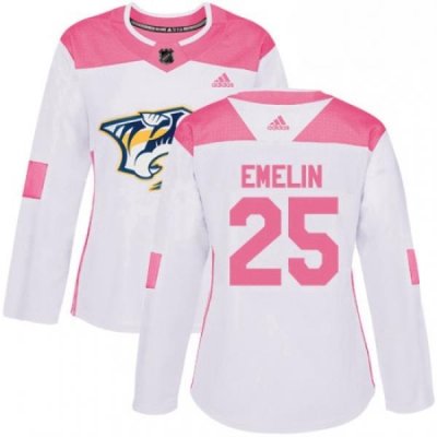 Womens Adidas Nashville Predators 25 Alexei Emelin Authentic WhitePink Fashion NHL Jersey