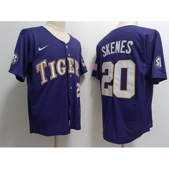 Men LSU Tigers #20 Paul Skenes Purple Baseball Jersey