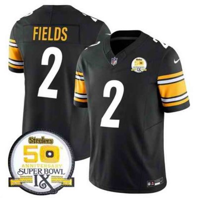 Men Pittsburgh Steelers 2 Justin Fields Black 2024 F U S E 50th Anniversary Of Super Bowl IX Alternate Vapor Untouchable Limited Stitched Jersey