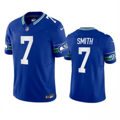 Men Seattle Seahawks 7 Geno Smith Royal 2023 F U S E  Vapor Limited Throwback Stitched Jersey