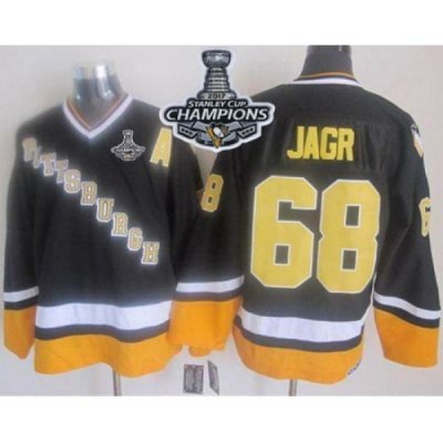 Penguins #68 Jaromir Jagr Black Yellow CCM Throwback 2017 Stanley Cup Finals Champions Stitched NHL Jersey