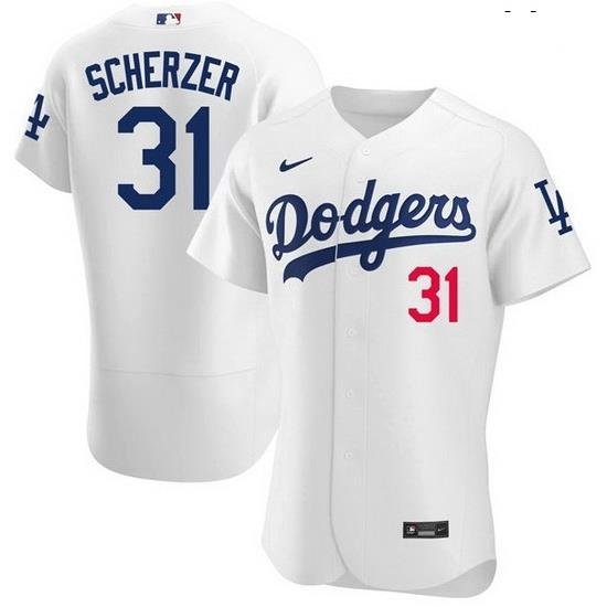 Men Men Los Angeles Dodgers 31 Max Scherzer White Home Flex Base Jersey