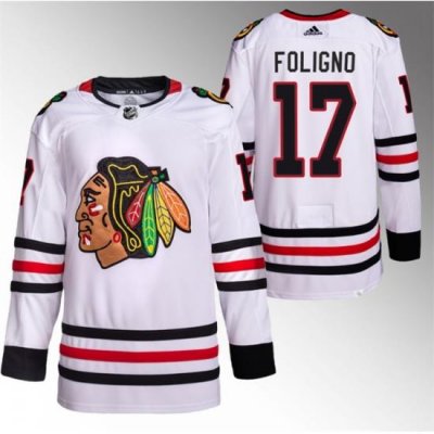 Men Chicago Blackhawks 17 Nick Foligno White Stitched Hockey Jersey