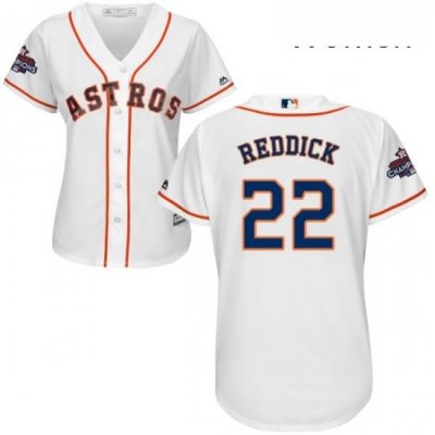 Womens Majestic Houston Astros 22 Josh Reddick Authentic White Home 2017 World Series Champions Cool Base MLB Jersey