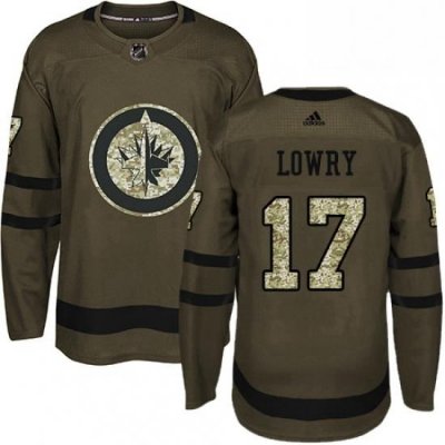 Mens Adidas Winnipeg Jets 17 Adam Lowry Premier Green Salute to Service NHL Jersey