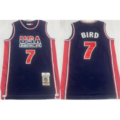 Men USA Basketball 7 Larry Bird 1992 Navy Throwback Stitched Jersey