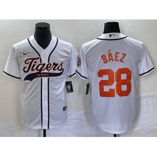 Men Detroit Tigers 28 Javier Baez White Cool Base Stitched Baseball Jersey