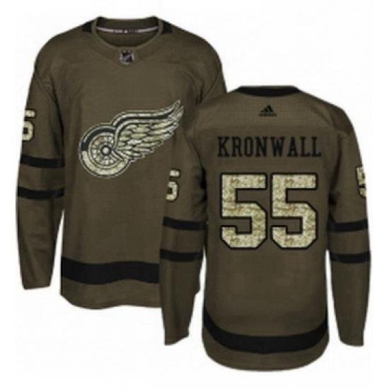 Mens Adidas Detroit Red Wings 55 Niklas Kronwall Authentic Green Salute to Service NHL Jersey