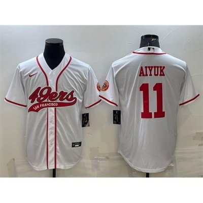 Men San Francisco 49ers 11 Brandon Aiyuk White With Patch Cool Base Stitched Baseball Jersey