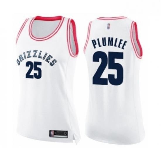 Womens Memphis Grizzlies 25 Miles Plumlee Swingman White Pink Fashion Basketball Jersey