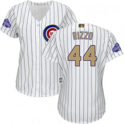 Womens Majestic Chicago Cubs 44 Anthony Rizzo Authentic White 2017 Gold Program MLB Jersey