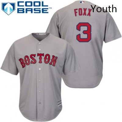 Youth Majestic Boston Red Sox 3 Jimmie Foxx Replica Grey Road Cool Base MLB Jersey