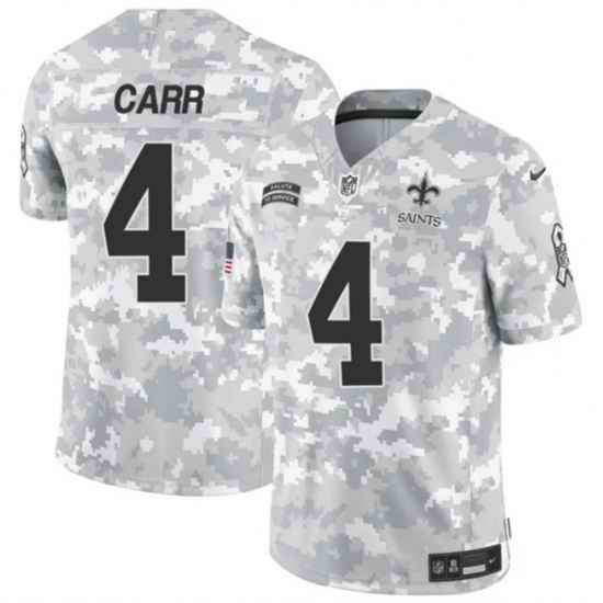 Youth New Orleans Saints 4 Derek Carr 2024 F U S E Arctic Camo Salute To Service Limited Stitched Football Jersey