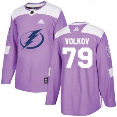 Youth Adidas Tampa Bay Lightning 79 Alexander Volkov Authentic Purple Fights Cancer Practice NHL Jersey