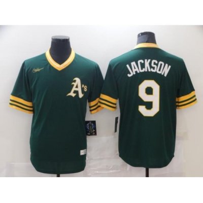 Men Nike Oakland Athletics Reggie Jackson #9 Yellow Green Stitched MLB Jersey