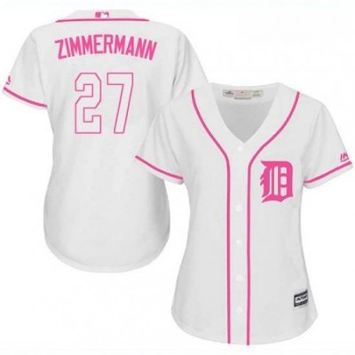 Womens Majestic Detroit Tigers 27 Jordan Zimmermann Replica White Fashion Cool Base MLB Jersey