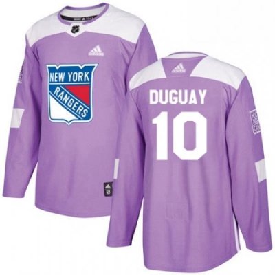 Mens Adidas New York Rangers 10 Ron Duguay Authentic Purple Fights Cancer Practice NHL Jersey