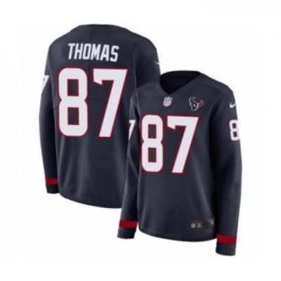 Womens Nike Houston Texans 87 Demaryius Thomas Limited Navy Blue Therma Long Sleeve NFL Jersey