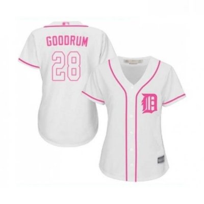 Womens Detroit Tigers 28 Niko Goodrum Replica White Fashion Cool Base Baseball Jersey