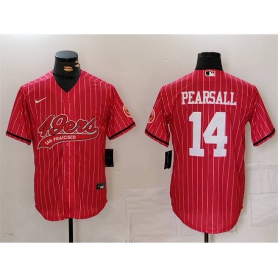 Men San Francisco 49ers 14 Ricky Pearsall Red With Patch Cool Base Stitched Baseball Jersey