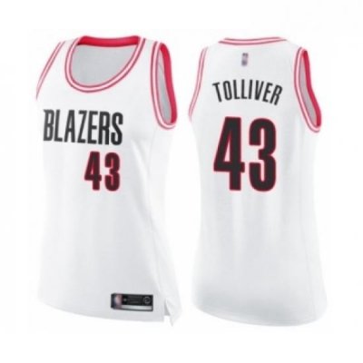 Womens Portland Trail Blazers 43 Anthony Tolliver Swingman White Pink Fashion Basketball Jersey