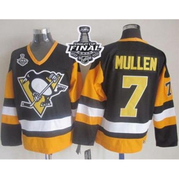 Penguins #7 Joe Mullen Black CCM Throwback 2017 Stanley Cup Final Patch Stitched NHL Jersey