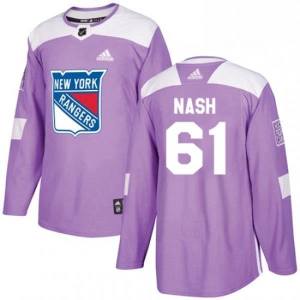 Mens Adidas New York Rangers 61 Rick Nash Authentic Purple Fights Cancer Practice NHL Jersey