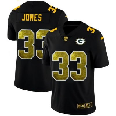 Green Bay Green Bay Green Bay Green Bay Packers 33 Aaron Jones Men Black Nike Golden Sequin Vapor Limited NFL Jersey