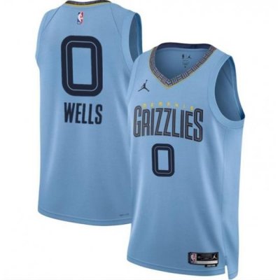 Men Memphis Grizzlies 0 Jaylen Wells Blue 2024 Draft Statement Edition Stitched Jersey