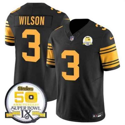 Men Pittsburgh Steelers 3 Russell Wilson Black 2024 F U S E 50th Anniversary Of Super Bowl IX Color Rush Limited Stitched Jersey