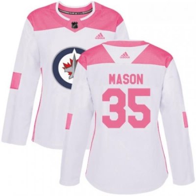 Womens Adidas Winnipeg Jets 35 Steve Mason Authentic WhitePink Fashion NHL Jersey