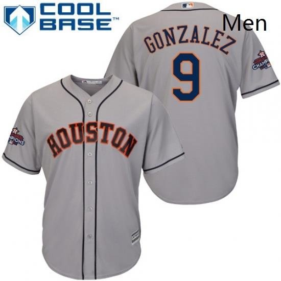 Mens Majestic Houston Astros 9 Marwin Gonzalez Replica Grey Road 2017 World Series Champions Cool Base MLB Jersey