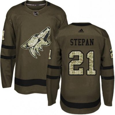 Mens Adidas Arizona Coyotes 21 Derek Stepan Authentic Green Salute to Service NHL Jersey