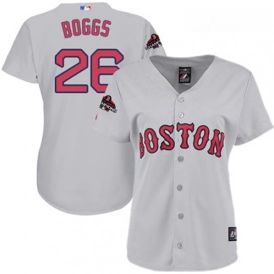 Womens Majestic Boston Red Sox 26 Wade Boggs Authentic Grey Road 2018 World Series Champions MLB Jersey