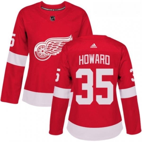 Womens Adidas Detroit Red Wings 35 Jimmy Howard Authentic Red Home NHL Jersey