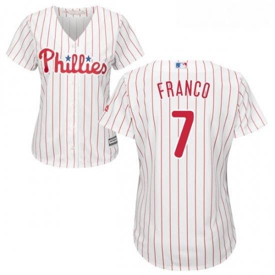 Womens Majestic Philadelphia Phillies 7 Maikel Franco Replica WhiteRed Strip Home Cool Base MLB Jersey