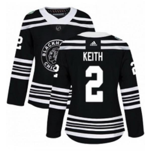 Womens Adidas Chicago Blackhawks 2 Duncan Keith Authentic Black 2019 Winter Classic NHL Jersey