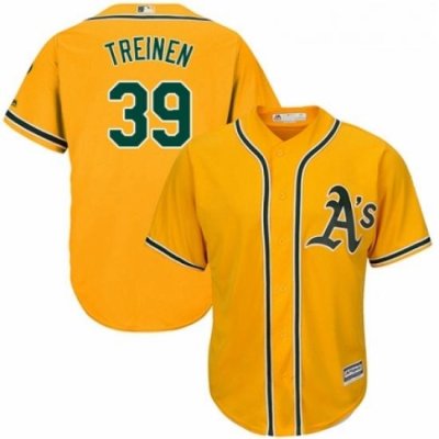 Youth Majestic Oakland Athletics 39 Blake Treinen Authentic Gold Alternate 2 Cool Base MLB Jersey