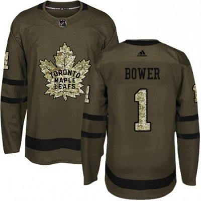 Mens Adidas Toronto Maple Leafs 1 Johnny Bower Authentic Green Salute to Service NHL Jersey