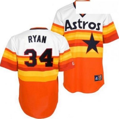 Mens Mitchell and Ness Houston Astros 34 Nolan Ryan Authentic WhiteOrange ThroWback MLB Jersey