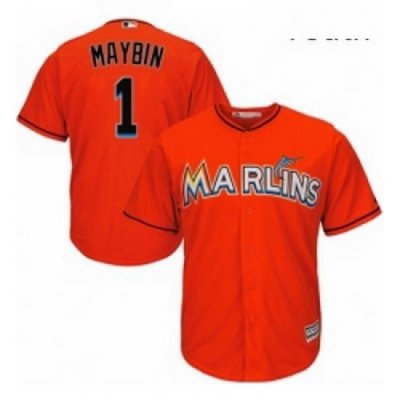 Youth Majestic Miami Marlins 1 Cameron Maybin Authentic Orange Alternate 1 Cool Base MLB Jersey