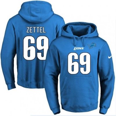 NFL Mens Nike Detroit Lions 69 Anthony Zettel Blue Name Number Pullover Hoodie