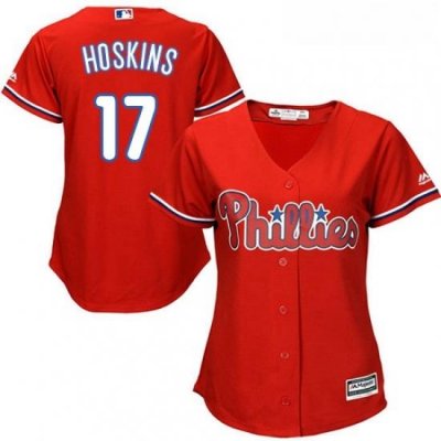 Womens Majestic Philadelphia Phillies 17 Rhys Hoskins Replica Red Alternate Cool Base MLB Jersey