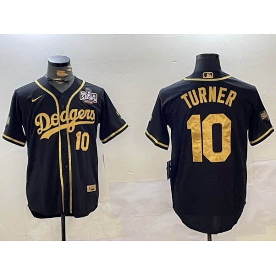 Dodgers 10 Justin Turner BLACK Cool Base Stitched MLB Jersey 1