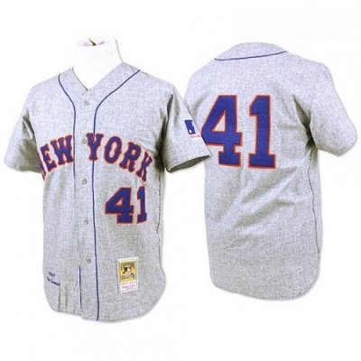 Mens Mitchell and Ness 1969 New York Mets 41 Tom Seaver Authentic Grey Throwback MLB Jersey