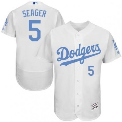 Mens Majestic Los Angeles Dodgers 5 Corey Seager Authentic White 2016 Fathers Day Fashion Flex Base Jersey