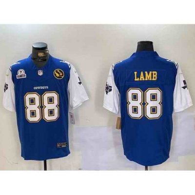 Men Dallas Cowboys 88 CeeDee Lamb 2024 F U S E Navy Gold With Texas 26 John Madden Patch Stitched Football Jersey 1